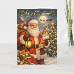 Kerstkaart met houtskool schets Kerstman Binnen Kaart