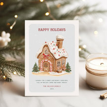 Kerstkaart met huis van peperkoek