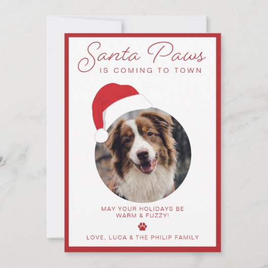 Kerstkaart met huisdierfoto 'Santa Paws' (Voorkant)