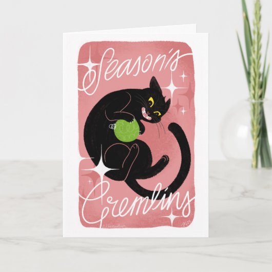 Kerstkaart met huisgremlins feestdagen kaart (Voorkant)