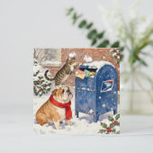 Kerstkaart met hulpdieren bij brievenbus (Staand voorkant)