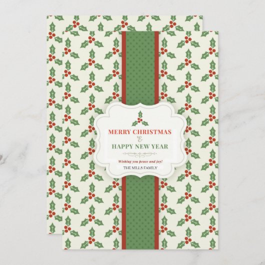Kerstkaart met hulst (Voorkant / Achterkant)