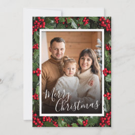 Kerstkaart met hulst rand bedankkaart