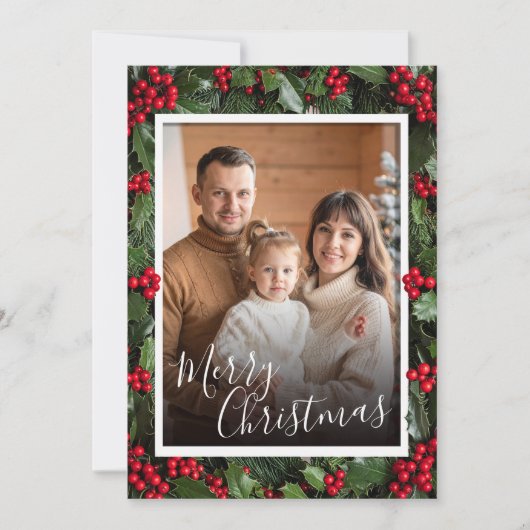 Kerstkaart met hulst rand bedankkaart (Voorkant)
