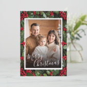Kerstkaart met hulst rand bedankkaart (Staand voorkant)