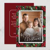 Kerstkaart met hulst rand bedankkaart (Voorkant / Achterkant)
