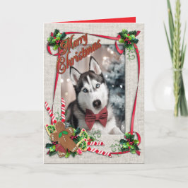 Kerstkaart met Huskie vouwbare kaart
