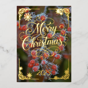 Kerstkaart met ijzige bessen en gedicht Goud Folie Feestdagenkaart