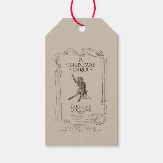 Kerstkaart met illustratie uit Een Kerstlied van D Cadeaulabel (Voorkant)