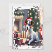 Kerstkaart met Jack Russell in Santa-hoed (Voorkant)