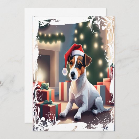 Kerstkaart met Jack Russell in Santa-hoed (Voorkant / Achterkant)