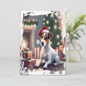 Kerstkaart met Jack Russell in Santa-hoed (Staand voorkant)