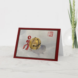 Kerstkaart met jingle bel schildering feestdagen kaart