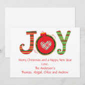Kerstkaart met Joy, Rood Groen Goud Personaliseer (Voorkant / Achterkant)