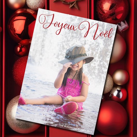 Kerstkaart met Joyeux Noël Chic Rode Script Franse