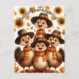 Kerstkaart met kalkoenfamilie voor Thanksgiving Briefkaart