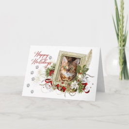 Kerstkaart met kat en pootafdrukontwerp kaart