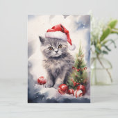 Kerstkaart met kat met kerstmuts (Staand voorkant)