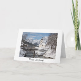 Kerstkaart met kerk in sneeuw in de Alpen Kaart