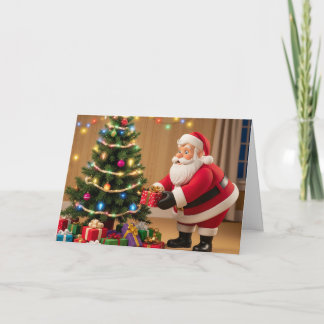 Kerstkaart met Kerstman die cadeaus onder de boom Feestdagen Kaart
