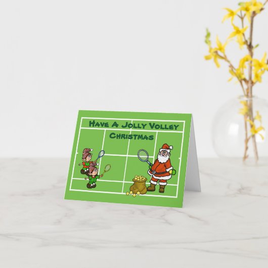Kerstkaart met Kerstman en elfen die tennis spelen Kaart (Gele Bloem)