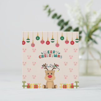 Kerstkaart met Kerstman en Herten met Cadeaus & Or