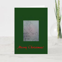 Kerstkaart met kerstman en kat feestdagen kaart
