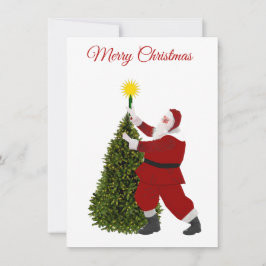 Kerstkaart met Kerstman en kerstboom op een vlakte