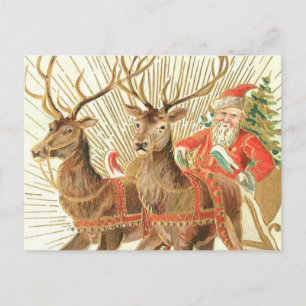 Kerstkaart met Kerstman en Rendieren Briefkaart
