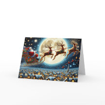 Kerstkaart met Kerstman en rendieren