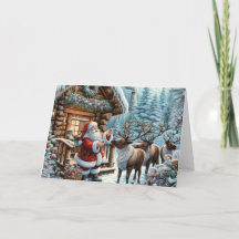 Kerstkaart met Kerstman en rendieren