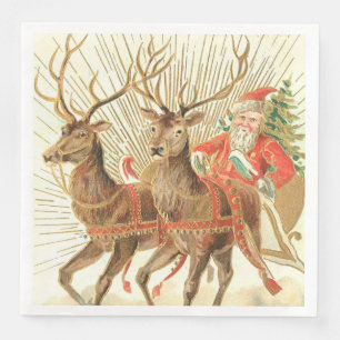 Kerstkaart met Kerstman en Rendieren Servet