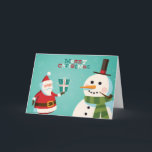 Kerstkaart met Kerstman en sneeuwman Feestdagen Kaart<br><div class="desc">Kerstkaart met Kerstman en sneeuwman. Vector. Editable © en ® Bigstock® - Alle Voorgebe*houde Rechten.</div>