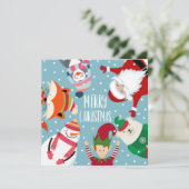Kerstkaart met Kerstman en vrienden (Staand voorkant)