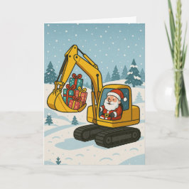 Kerstkaart met Kerstman in graver die cadeaus laad Kaart