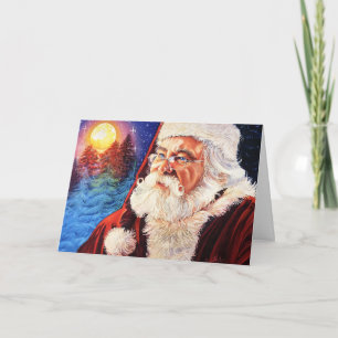 Kerstkaart met Kerstman in het maanlicht Bedankkaart