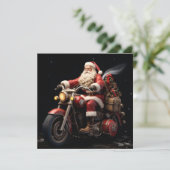 Kerstkaart met Kerstman op een motorfiets (Staand voorkant)