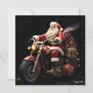 Kerstkaart met Kerstman op een motorfiets