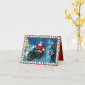 Kerstkaart met Kerstman op een motorfiets Kaart (Gele Bloem)