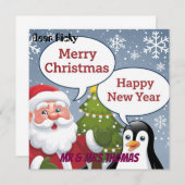 Kerstkaart met Kerstman & Pinguïn Kaart (Voorkant / Achterkant)