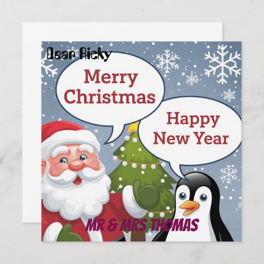 Kerstkaart met Kerstman & Pinguïn Kaart (Voorkant / Achterkant)