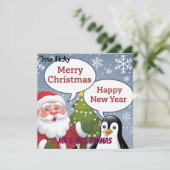 Kerstkaart met Kerstman & Pinguïn Kaart (Staand voorkant)