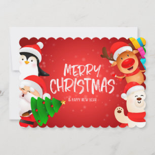 Kerstkaart met Kerstman Pinguïn Rendier Ijsbeer