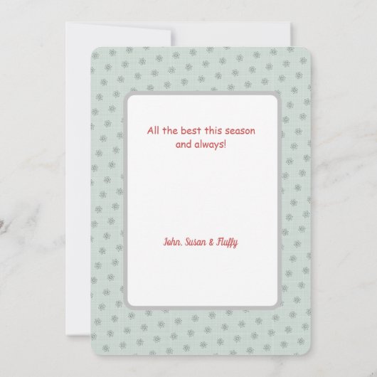 Kerstkaart met kerstman, rendier en slee (Achterkant)