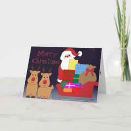 Kerstkaart met Kerstman & rendieren Feestdagen Kaart