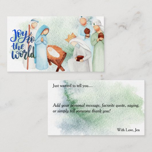 Kerstkaart met Kerststal en Tekst 'Joy To The Worl Notitiekaartje (Voorkant / Achterkant)