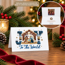 Kerstkaart met kerststal 'Joy to the World'