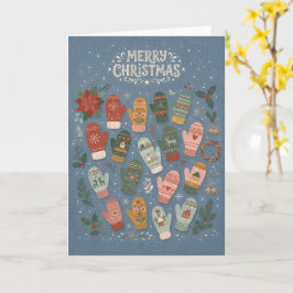 Kerstkaart met kleurrijke winterhandschoenen kaart