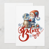 Kerstkaart met knuffelachtige kabouter en sneeuwbo (Voorkant / Achterkant)
