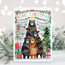 Kerstkaart met knuffelige beren